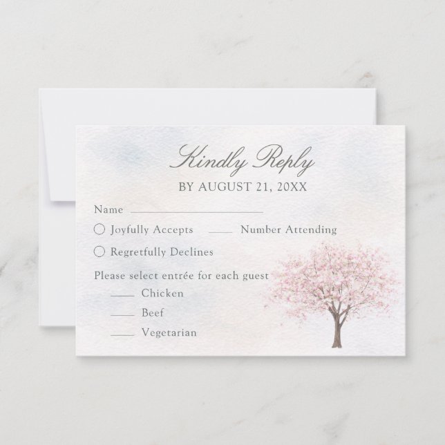 Watercolor Spring Tree Wedding RSVP Card (Front)