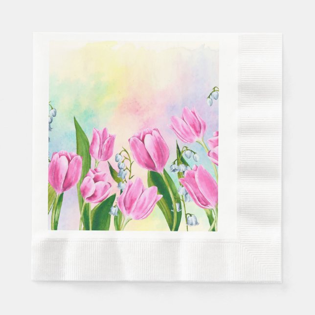 Watercolor Spring Tulips Napkin (Front)