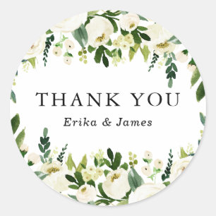 Watercolor Spring White Flowers Garland Wedding Classic Round Sticker