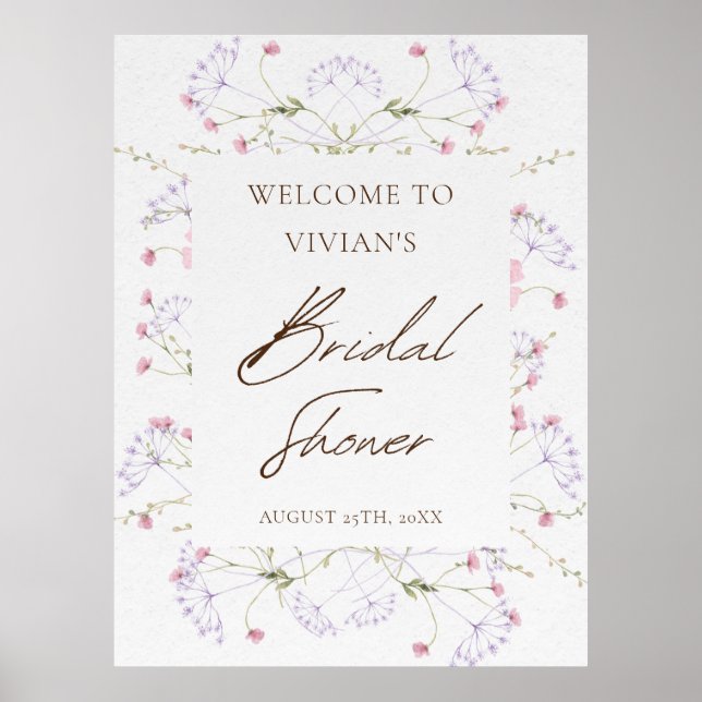 Watercolor Spring Wildflower Bridal Shower Welcome Poster (Front)