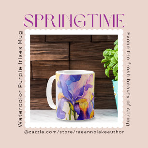 Watercolor Springtime Purple Irises Ceramic Mug