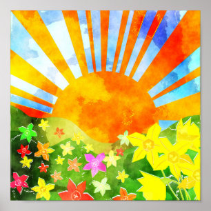 Watercolor Springtime Sun Poster