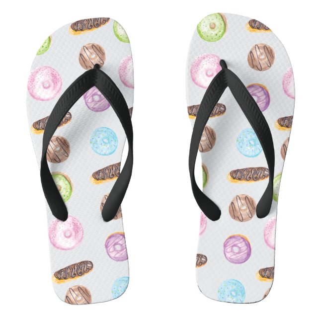 Watercolor Sprinkle Frosted Doughnuts Eclairs Bake Flip Flops (Footbed)