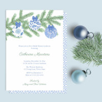 Watercolor Spruce Blue White Baubles Bridal Shower