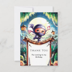 Watercolor Spy Ninja Birthday Thank You Card