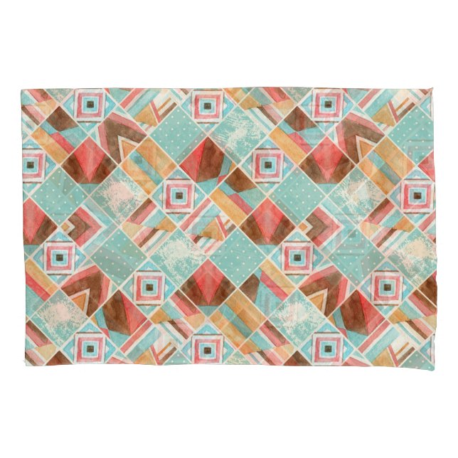 Watercolor square, patchwork geometric background. pillowcase (Front)