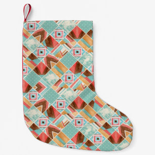 Watercolor square, patchwork geometric background. small christmas stocking