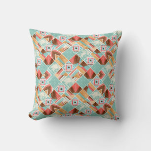 Watercolor square, patchwork geometric background. throw pillow