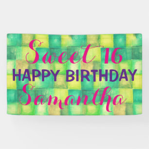 Watercolor Squares Pattern green + your ideas Banner