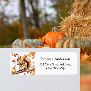 Watercolor Squirrel and Fall Leaves Return Address