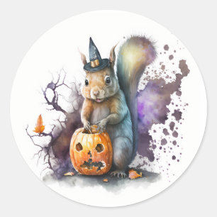 Watercolor Squirrel Halloween Classic Round Sticker