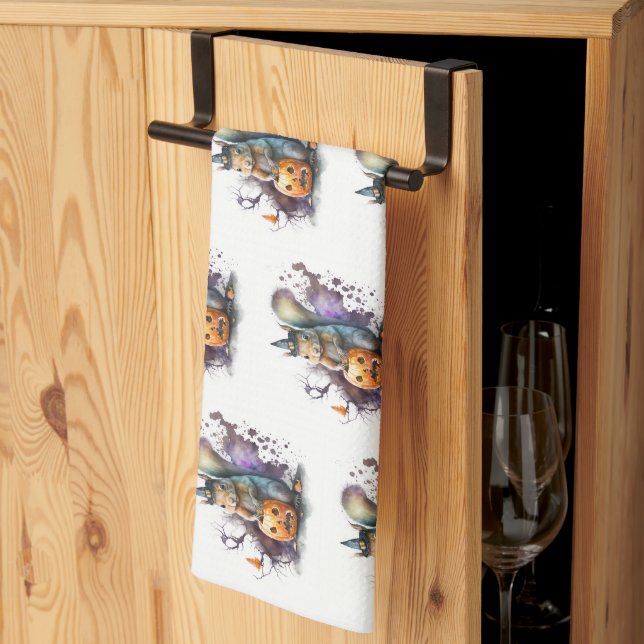 Watercolor Squirrel Halloween Kitchen Towel (Thirds Fold)