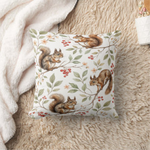 Watercolor Squirrel Pattern Throw Pillow