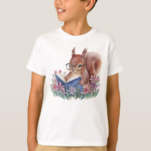 Watercolor Squirrel Reading A Book T-Shirt