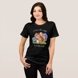 Watercolor Squirrel Save The Earth Tri-Blend Shirt