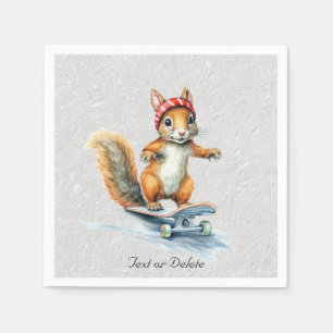 Watercolor Squirrel Skateboard Napkins