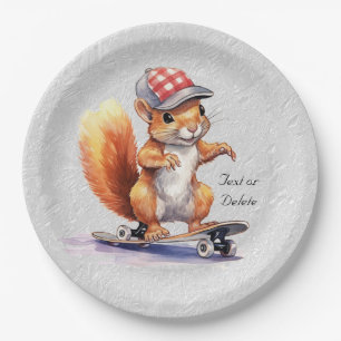 Watercolor Squirrel Skateboard Paper Plate
