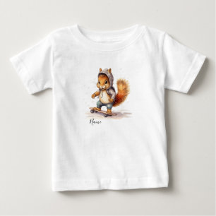  Watercolor Squirrel Snowboard Baby T-Shirt