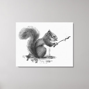 Watercolor Squirrel Toasting Marshmallow Animal  Canvas Print