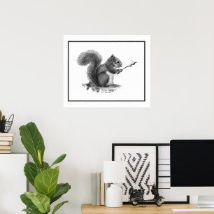 Watercolor Squirrel Toasting Marshmallow Animal Poster