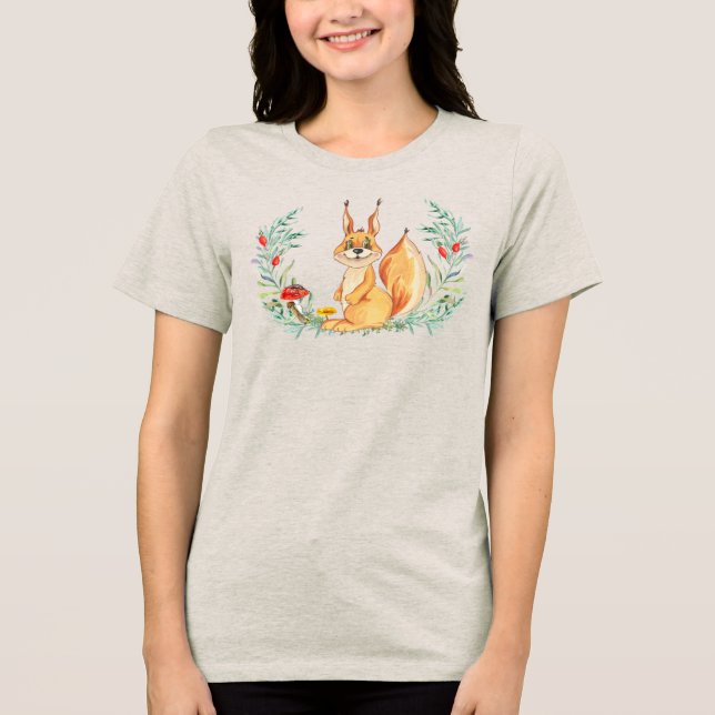 Watercolor Squirrel  Tri-Blend Shirt (Front)