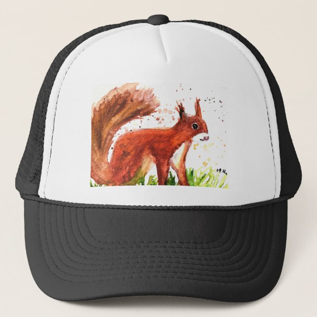 Watercolor squirrel woodland animals rustic forest trucker hat (Front)