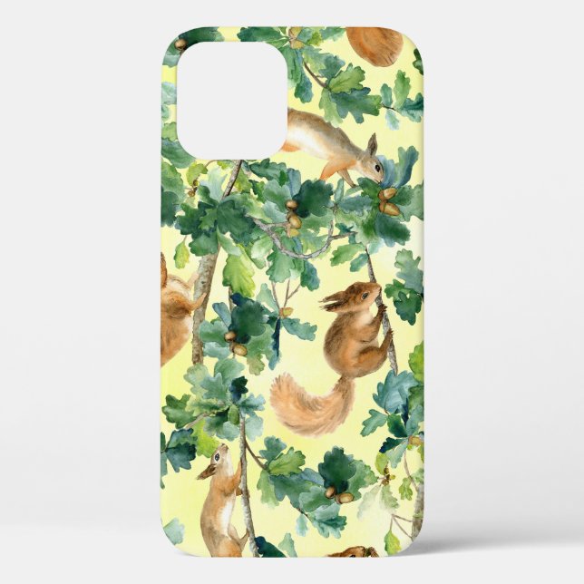 Watercolor squirrels, oak seamless pattern. Case-Mate iPhone case (Back)