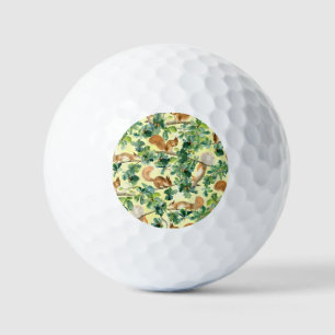 Watercolor squirrels, oak seamless pattern. golf balls