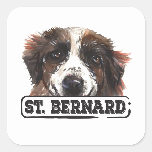 Watercolor St. Bernard Square Sticker (Front)