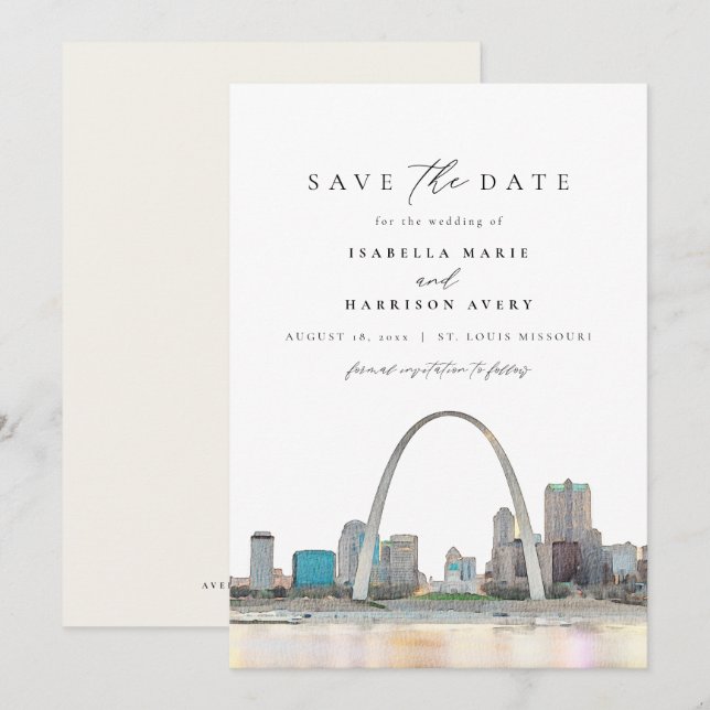 Watercolor St Louis Arch Wedding Save the Date Invitation (Front/Back)