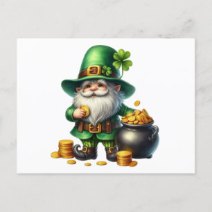Watercolor St Patrick Leprechaun Pot Of Gold Postcard