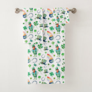 Watercolor St. Patrick's Day Pattern Bath Towel Set