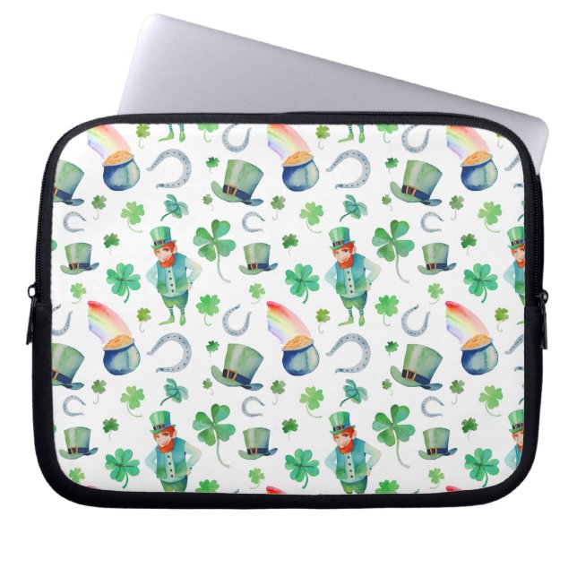 Watercolor St. Patrick's Day Pattern Laptop Sleeve (Front)