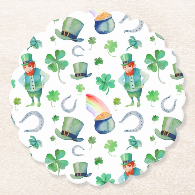 Watercolor St. Patrick's Day Pattern Paper Coaster (Front)