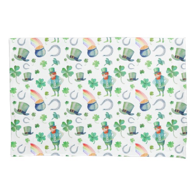 Watercolor St. Patrick's Day Pattern Pillowcase (Front-Left)
