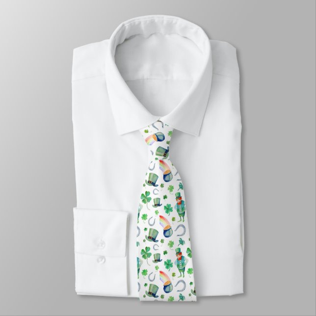 Watercolor St. Patrick's Day Pattern Tie (Tied)