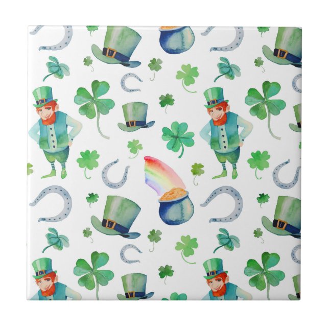 Watercolor St. Patrick's Day Pattern Tile (Front)