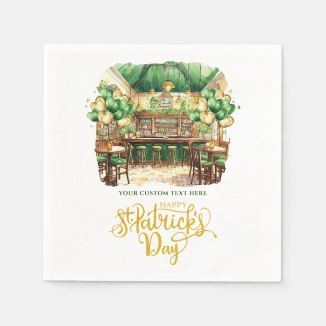 Watercolor St. Patrick's Day Pub Personalized Napkin (Front)