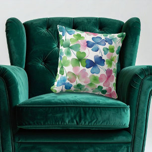 Watercolor St Patricks Day Shamrock Throw Pillow