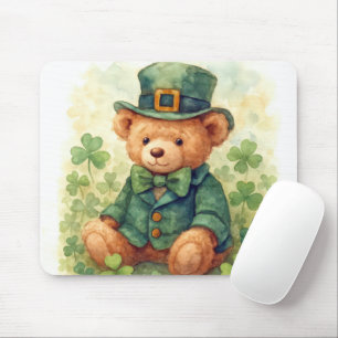 Watercolor St. Patrick's Day Teddy Bear Mouse Pad