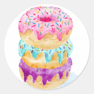 Watercolor stack of doughnuts classic round sticker