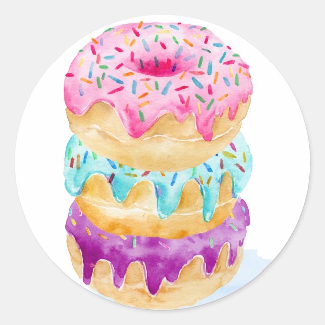Watercolor stack of doughnuts classic round sticker (Front)