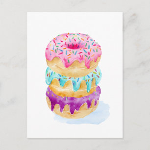 Watercolor stack of doughnuts postcard