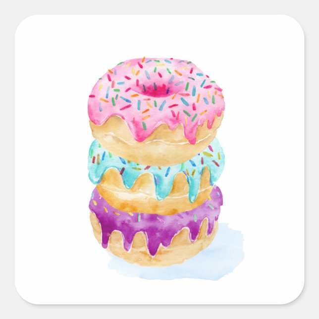 Watercolor stack of doughnuts square sticker (Front)