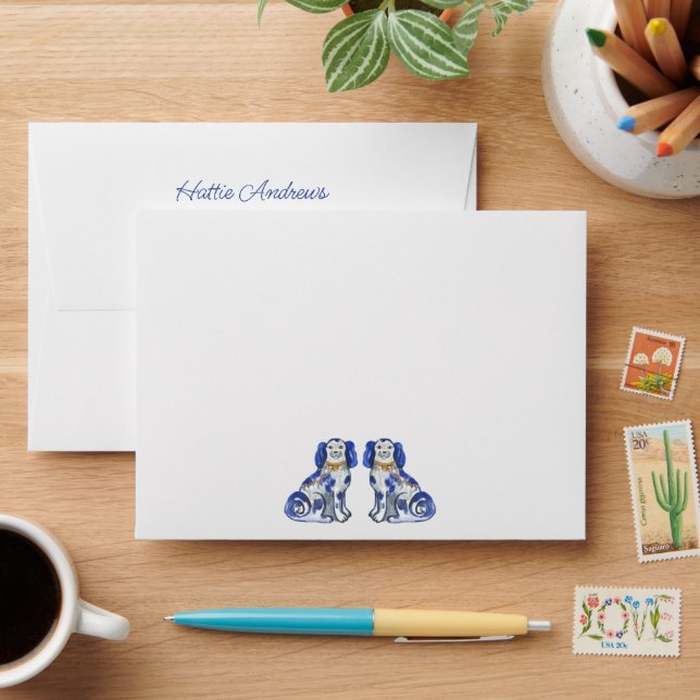 Watercolor Staffordshire Dogs Personalized Envelope (Desk)