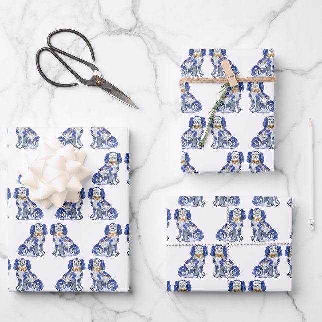 Watercolor Staffordshire Dogs Wrapping Paper Sheet (Front)