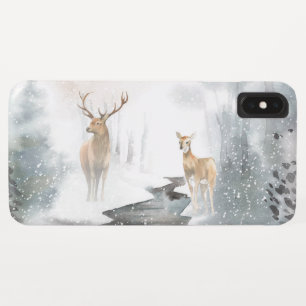 Watercolor Stag and Deer Winter Wonderland iPhone XS Max Case