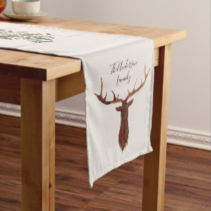 Watercolor stag and winter foliage table runner