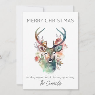 Watercolor Stag Christmas Card