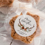 watercolor stag floral merry christmas classic round sticker<br><div class="desc">Merry Christmas design,  rustic stag floral script modern beautiful party favour sticvkrert. Part of a natural,  terracotta,  black and sage green elegant collection.</div>